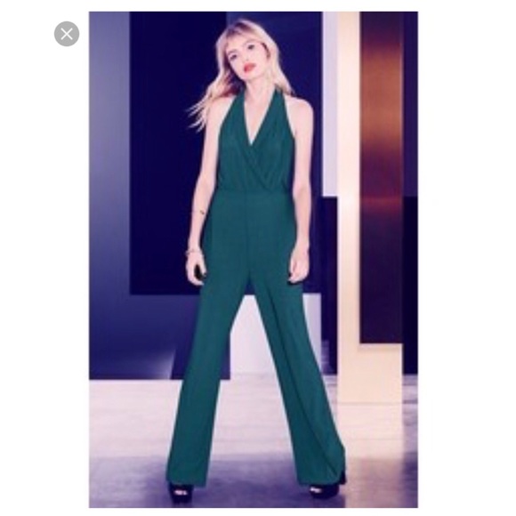 green halterneck jumpsuit